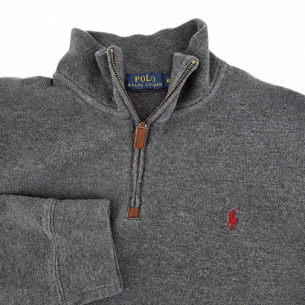 Polo Ralph Lauren Mens XL Quarter Zip Sweater Dark Heather Grey Green Pony